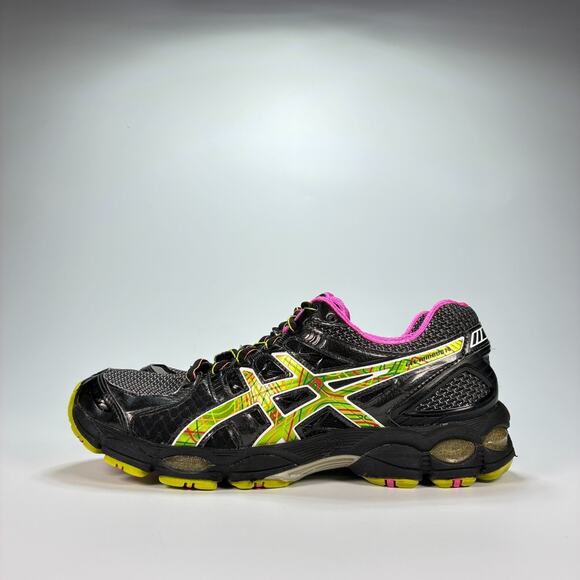 ASICS Gel Nimbus 14 Black Neon Green Trainers Running Shoes T291N Women's Size 9 - Picture 4 of 10